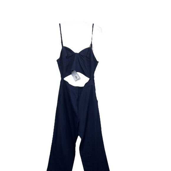 3X1 Peek-a-Boo Cutout-Waist Flared Crop Denim Jumpsuit In Colette Size M - Picture 2 of 11